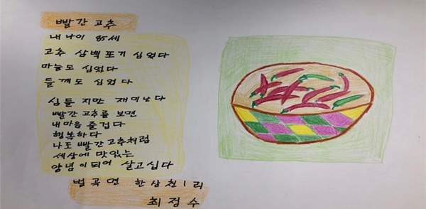 충남 성인문해교육 시화전에서 도지사상을 수상한 최점수 어르신 작품. /논산시 제공