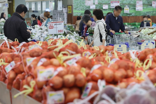 첨부용. 소비자물가가 3개월 연속 3%대 오름세를 이어갔다. 2일 통계청의 '10월 소비자물가 동향'에 따르면 지난달 소비자물가지수는 113.37(2020년=100)로 지난해 같은 달보다 3.8% 올랐다. 사진은 이날 서울의 한 대형마트에서 장을 보는 시민들. 2023.11.2 /연합뉴스